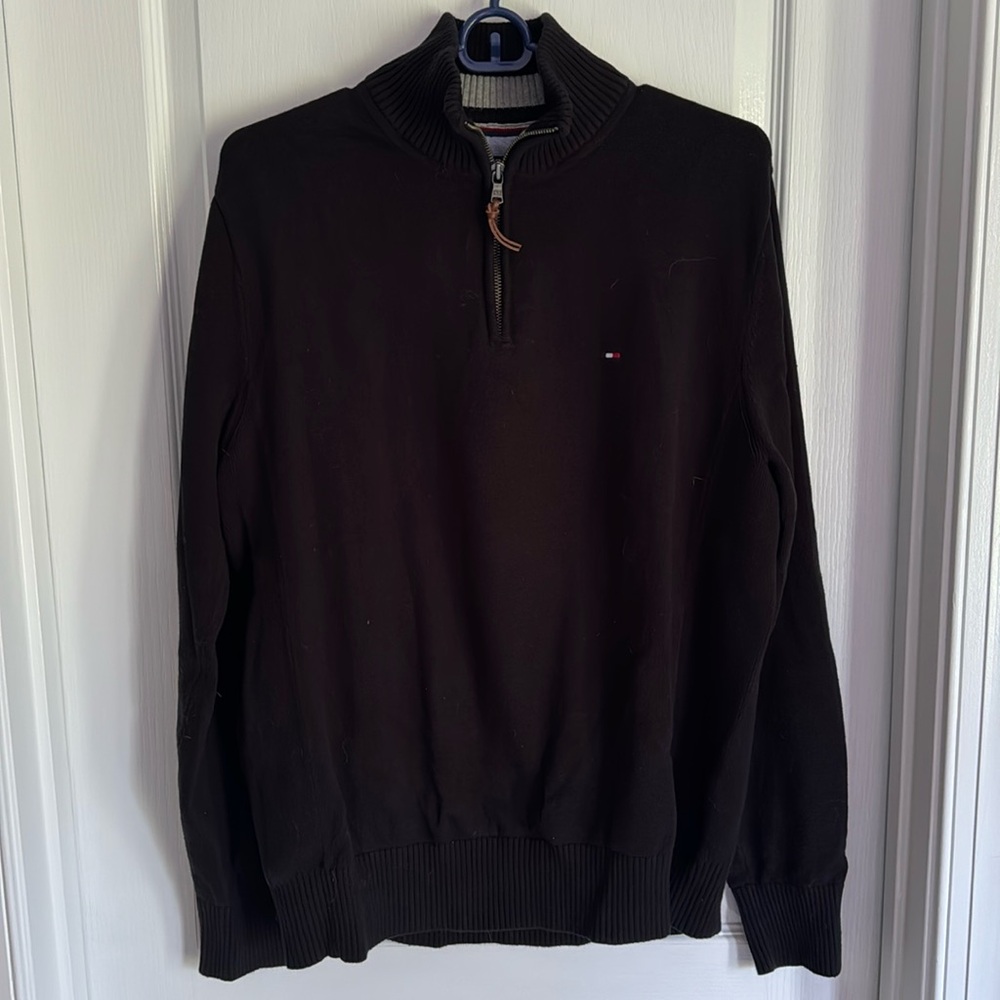 Black Tommy Hilfiger quarter zip. Size: Large